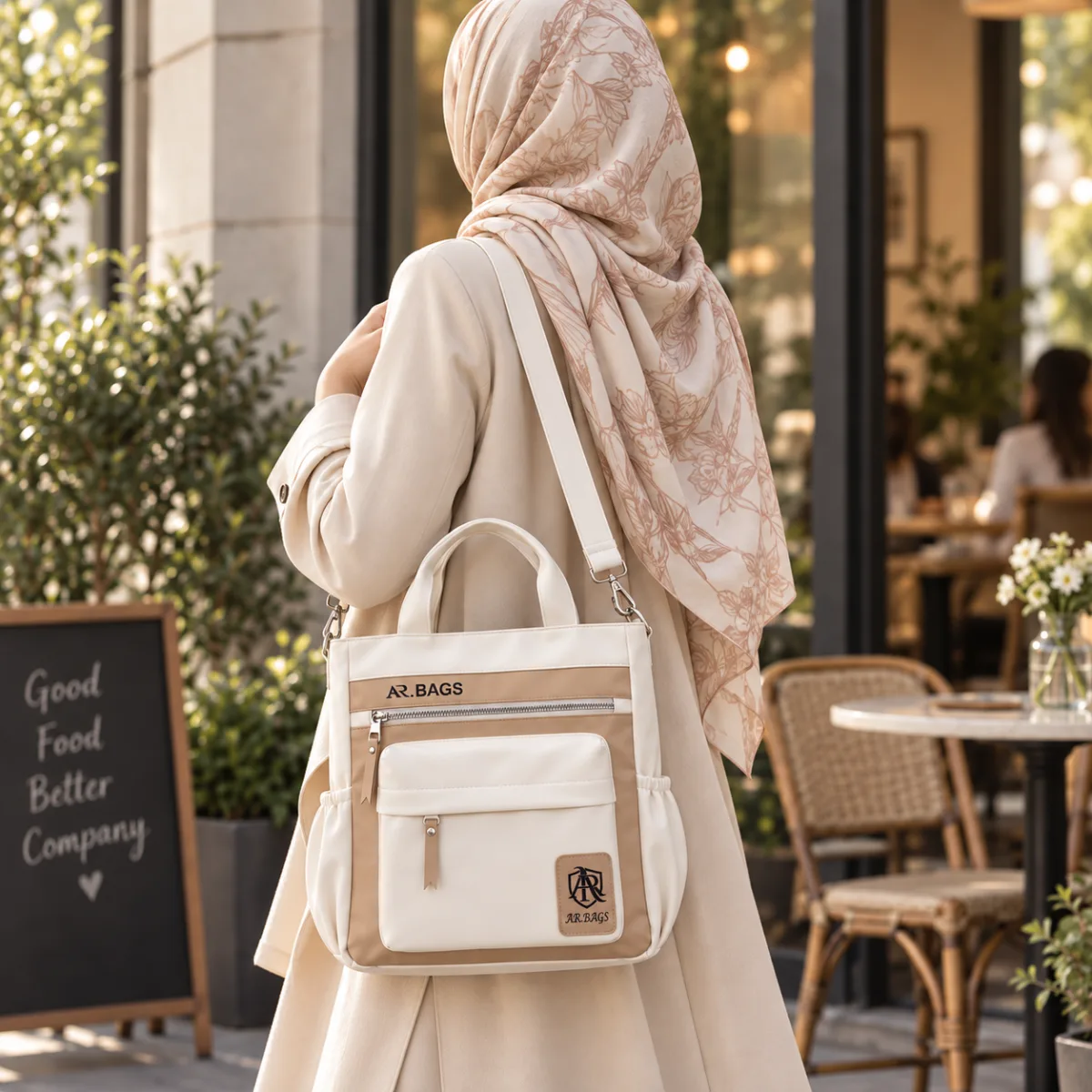 شنطة كتف توت للنساء من ايه ار باجز مع جيوب متعددة، شنطة يد بسحاب للاغلاق للعمل والجامعة والاستخدام اليومي