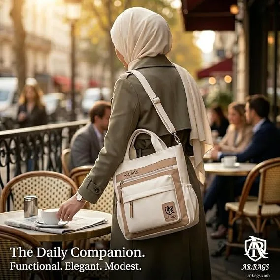 شنطة كتف توت للنساء من ايه ار باجز مع جيوب متعددة، شنطة يد بسحاب للاغلاق للعمل والجامعة والاستخدام اليومي