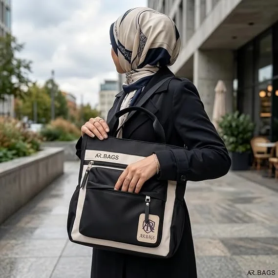 شنطة كتف توت للنساء من ايه ار باجز مع جيوب متعددة، شنطة يد بسحاب للاغلاق للعمل والجامعة والاستخدام اليومي